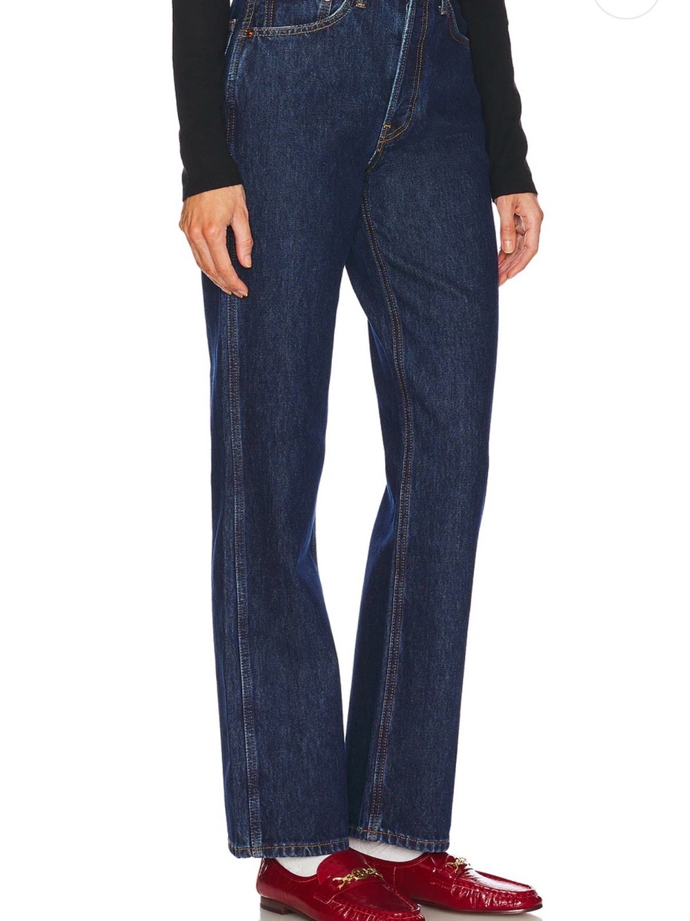 Re/Done 90’s High Rise Loose Dark Blue Straight Jeans sz 29 $275